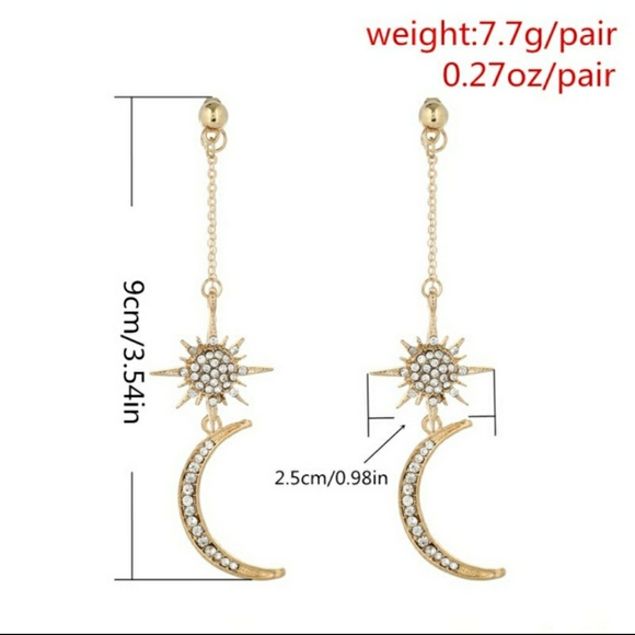 Unique Design//Moon and Star Drop Earrings - Picture 2 of 3